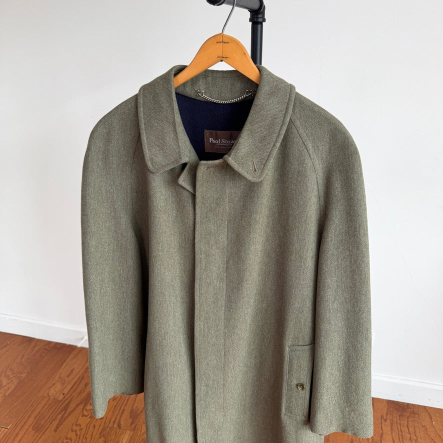 Paul Stuart (40R) Sage 100% Wool Twill Lined Balmacaan Car Coat