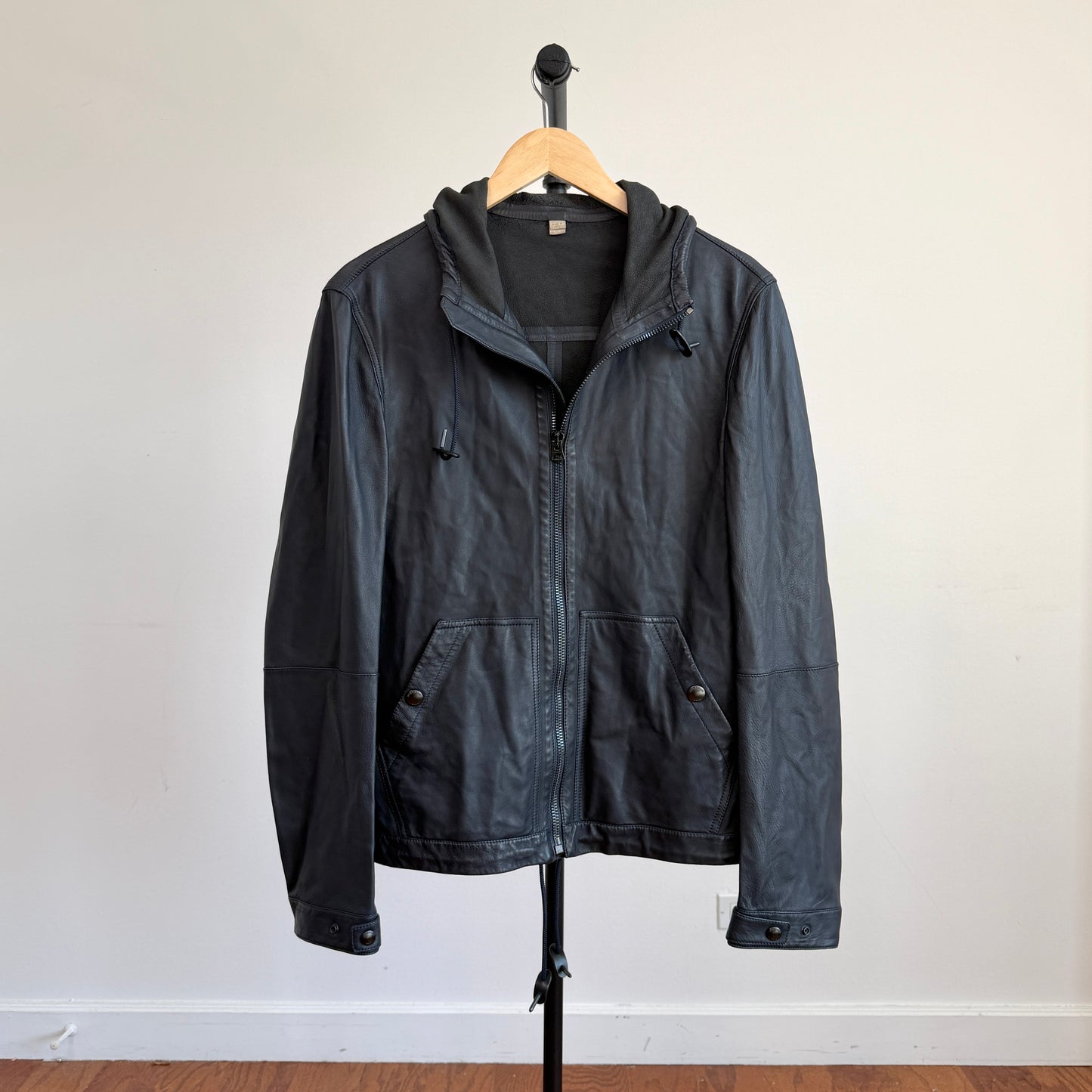 Burberry Brit (M) Leather Slate Blue Zip Hooded Jacket