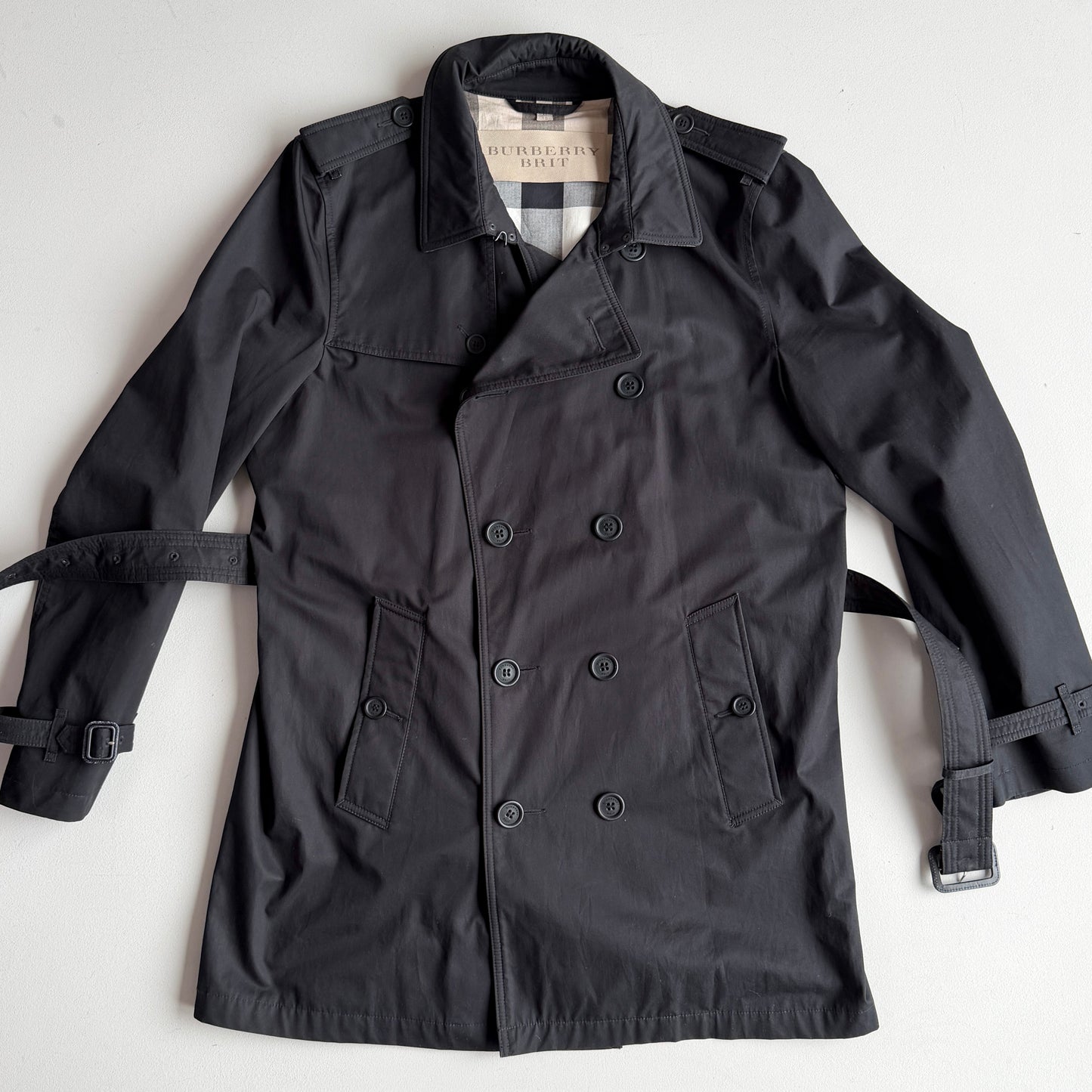 Burberry Brit (XL) 100% Cotton Twill Black Trench Coat