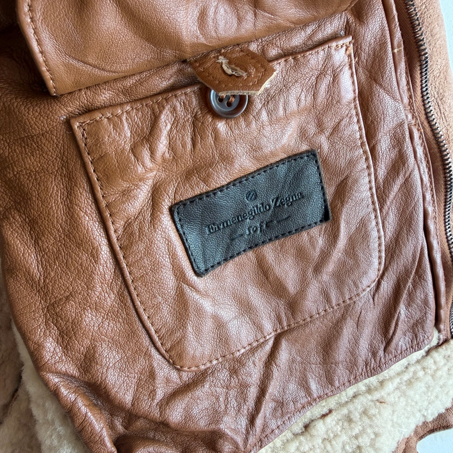Ermenegildo Zegna (50IT /M) Leather Shearling Tan Bomber Jacket