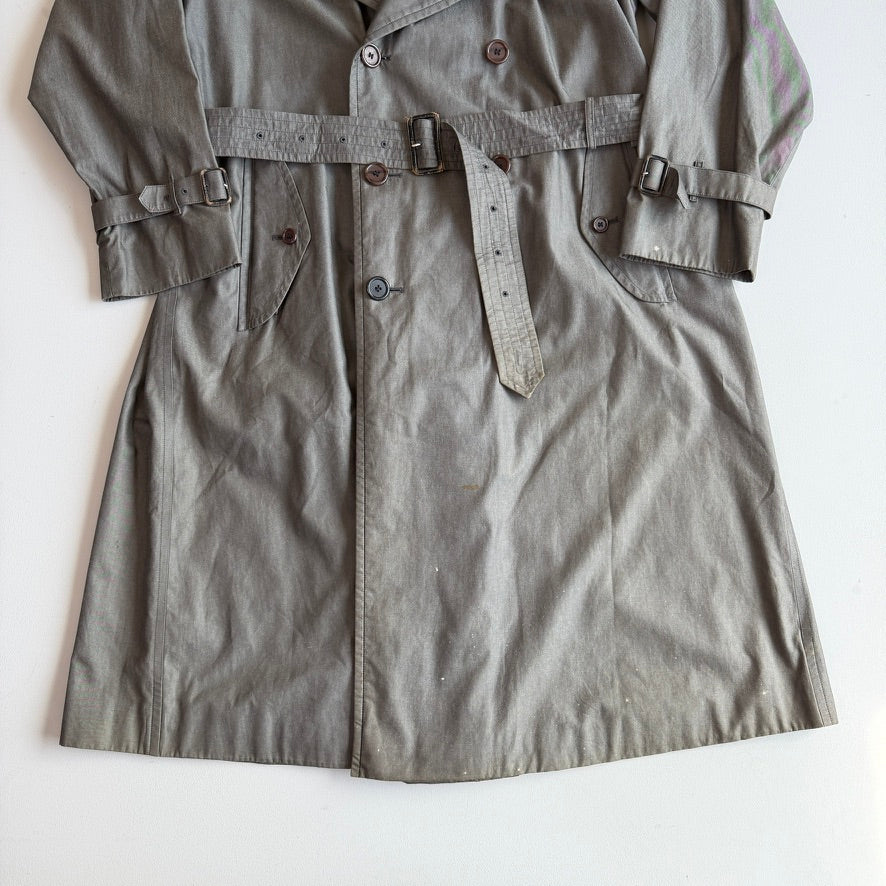 VNTG Burberry (44L) 100% Cotton Gabardine Double Breast Gray Trench Coat