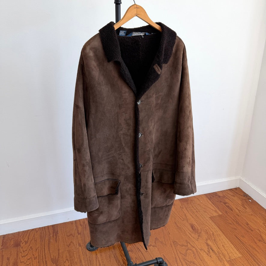 Polo Ralph Lauren (L) Shearling Sheep Leather Chocolate Brown Coat