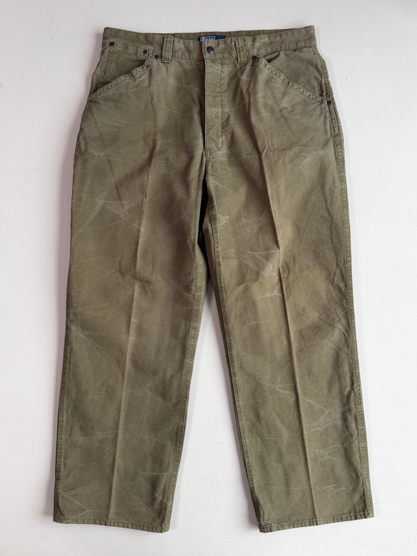 VNTG Polo Ralph Lauren (36x30) Cinch-Back Sage Green Cotton Canvas Utility Pants