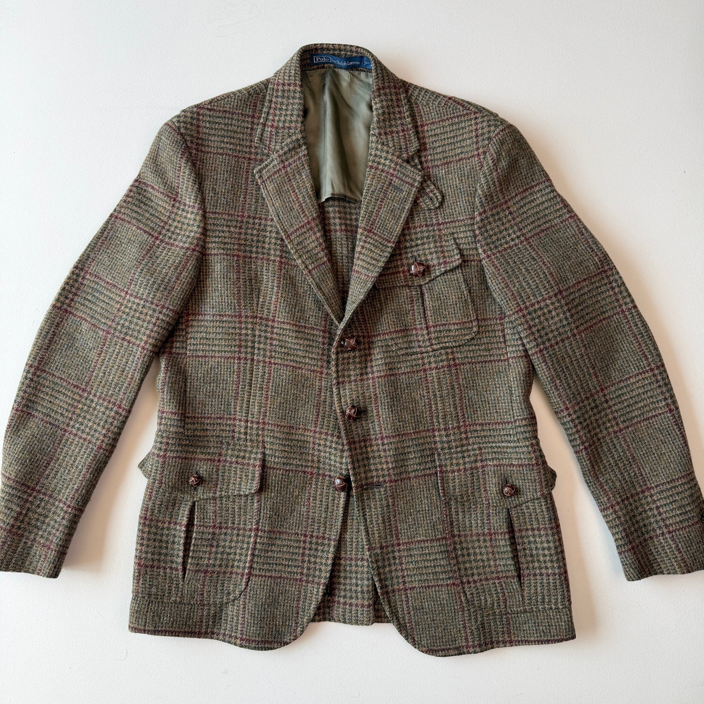 Polo Ralph Lauren (42R) Half-Norfolk Glen Plaid Suede-Trim Coat
