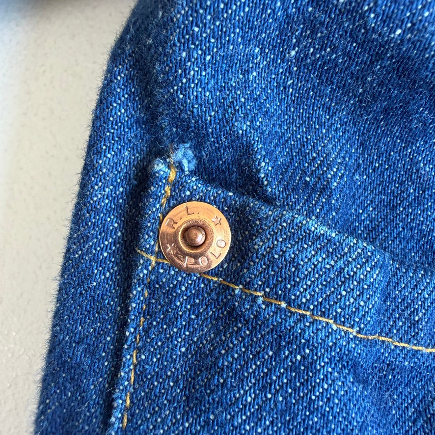 VNTG Ralph Lauren Polo Western (M) Indigo Denim Copper Button Western Trucker Jacket