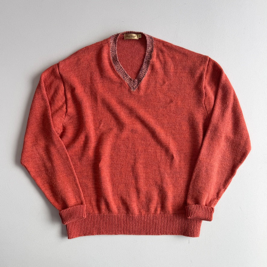 Paul Stuart (XL) 100% Linen Clay Orange Ireland V-Neck Sweater