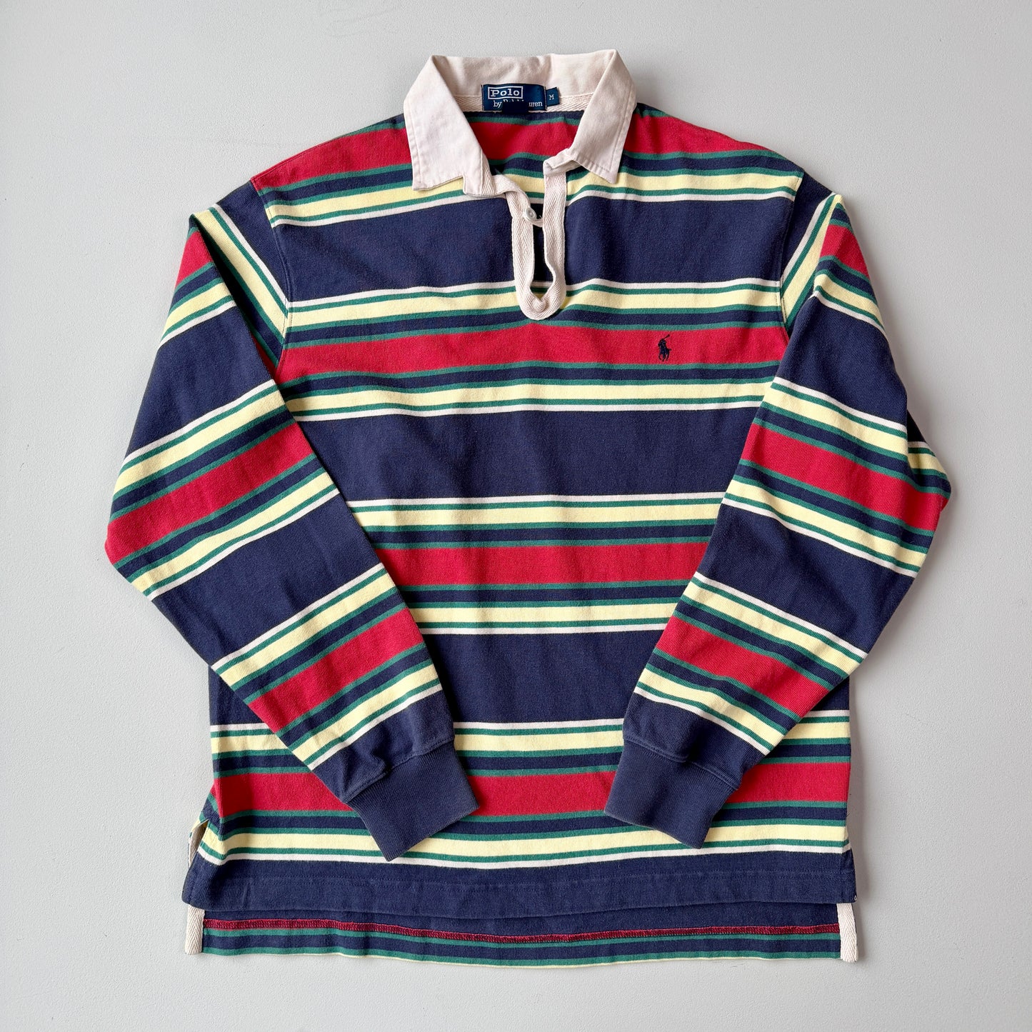 VNTG Polo Ralph Lauren (M) Y2K Striped Cotton Rugby Shirt