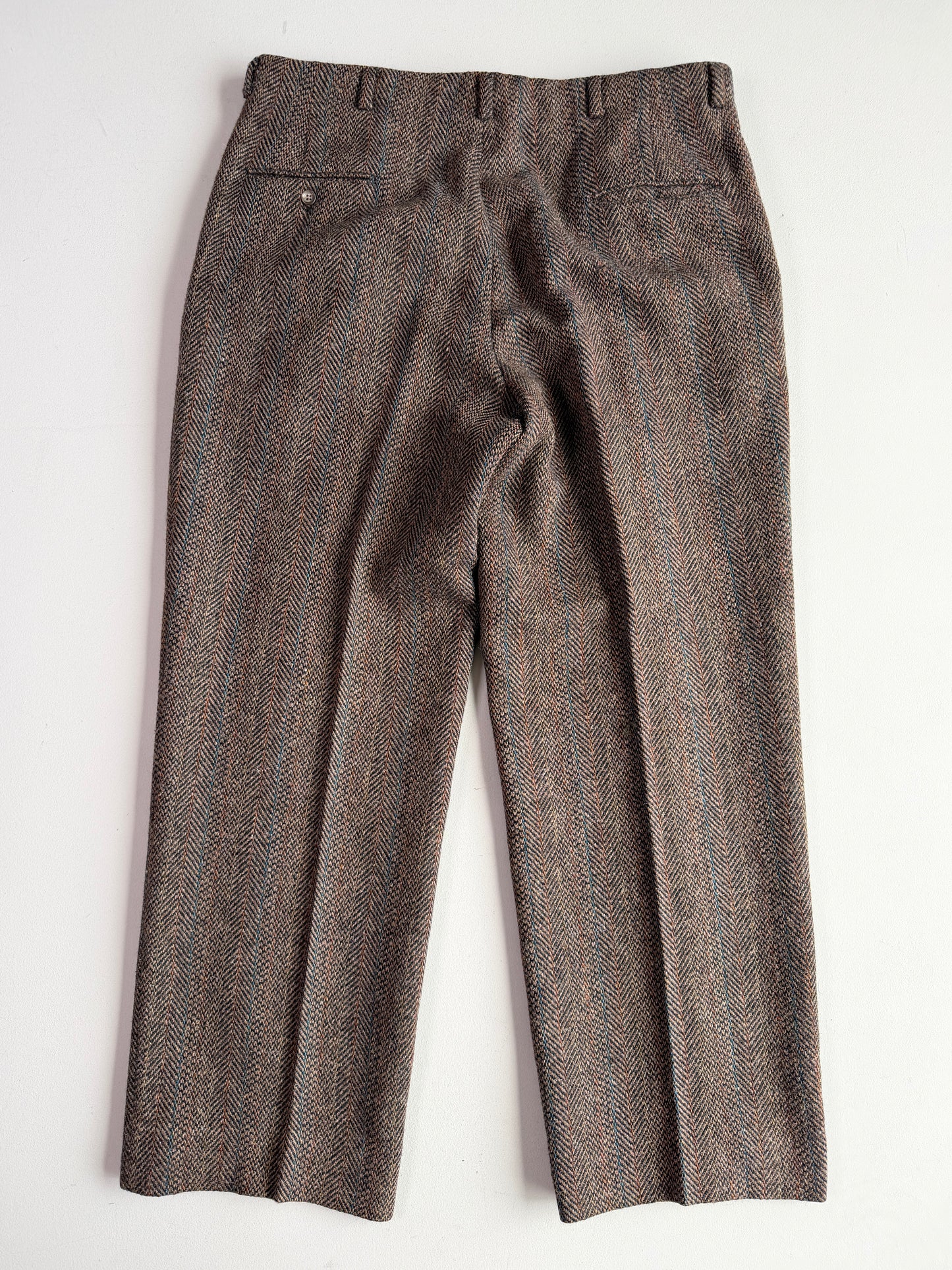 VNTG Polo Ralph Lauren (36 x 31-33) Wool Tweed Blue/Orange Over Stripe Tweed Pants