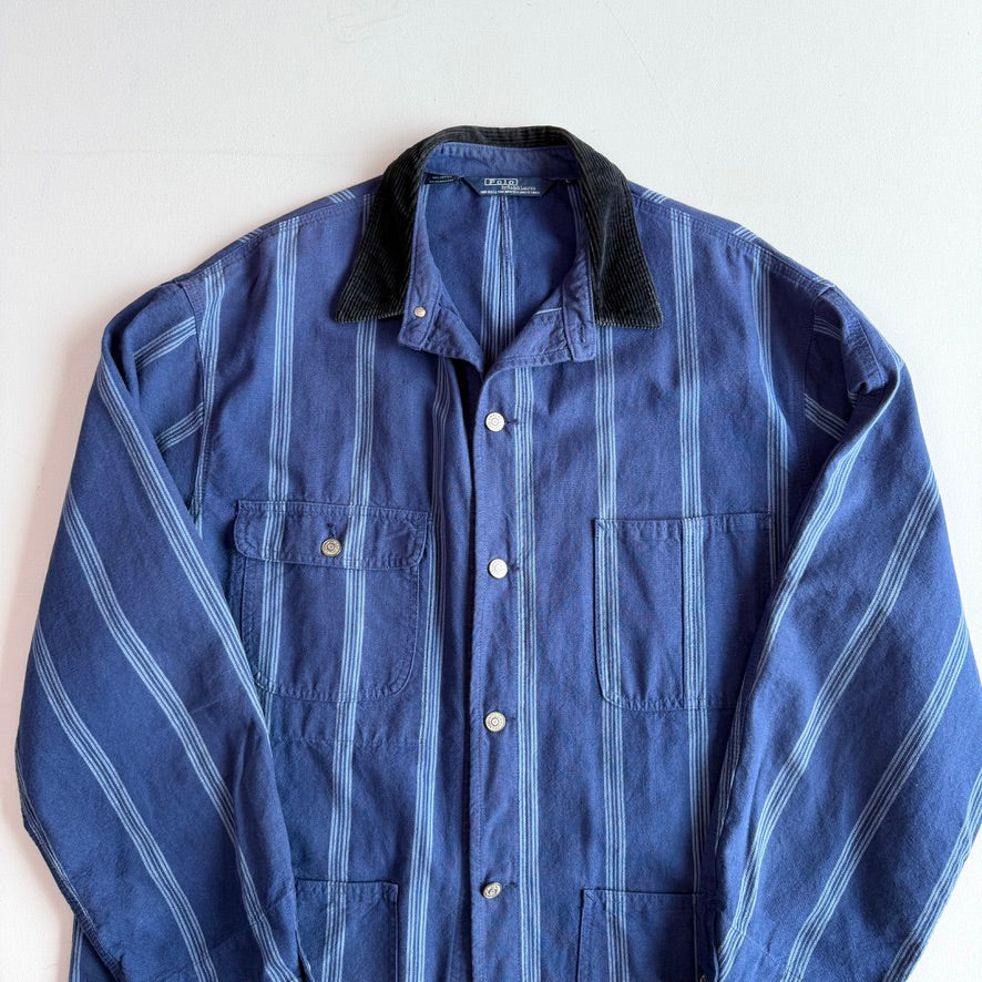 VNTG Polo Ralph Lauren (L) Mattress Ticked Cotton Indigo Chore Field Coat