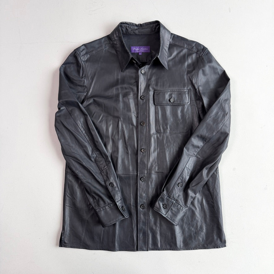 Ralph Lauren Purple Label (L) Skived Lamb Leather Midnight Blue Overshirt