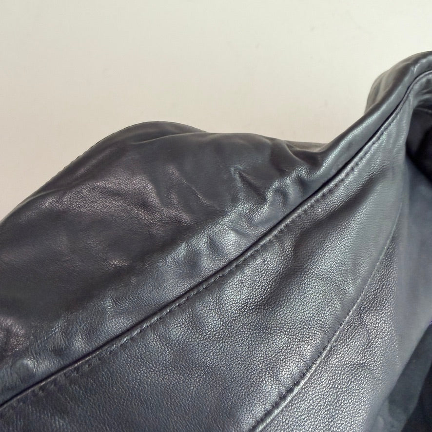 Ralph Lauren Purple Label (L) Skived Lamb Leather Midnight Blue Overshirt