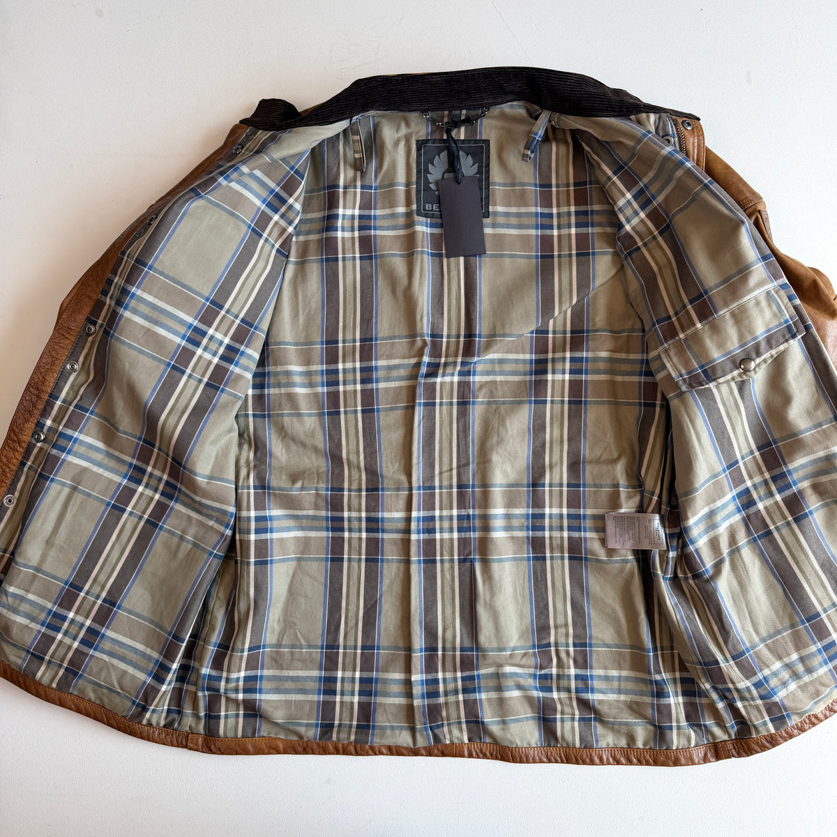 NWT Belstaff (58IT / 2XLT) Panther Cognac Four Pocket Leather Motorcycle Jacket