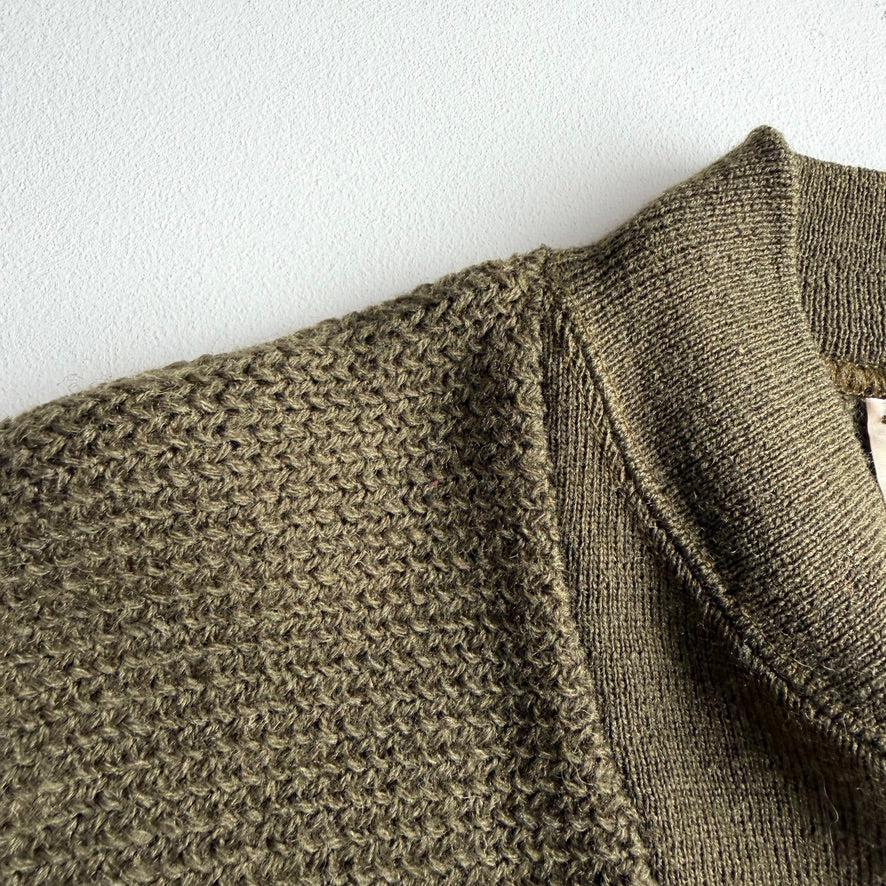 VNTG LL Bean (L) "Jeep" WWII Wool Olive Green Henley Sweater