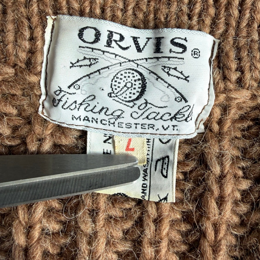 VNTG Orvis (L) Wool Diamond Cable Orinate Fisherman Cardigan Sweater