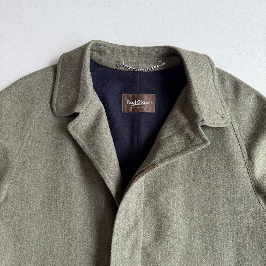 Paul Stuart (40R) Sage 100% Wool Twill Lined Balmacaan Car Coat