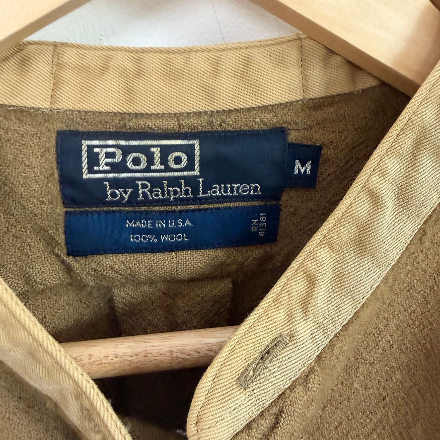 VNTG Polo Ralph Lauren (M) 100% Wool Olive Drab Band Collar WWI Shirt