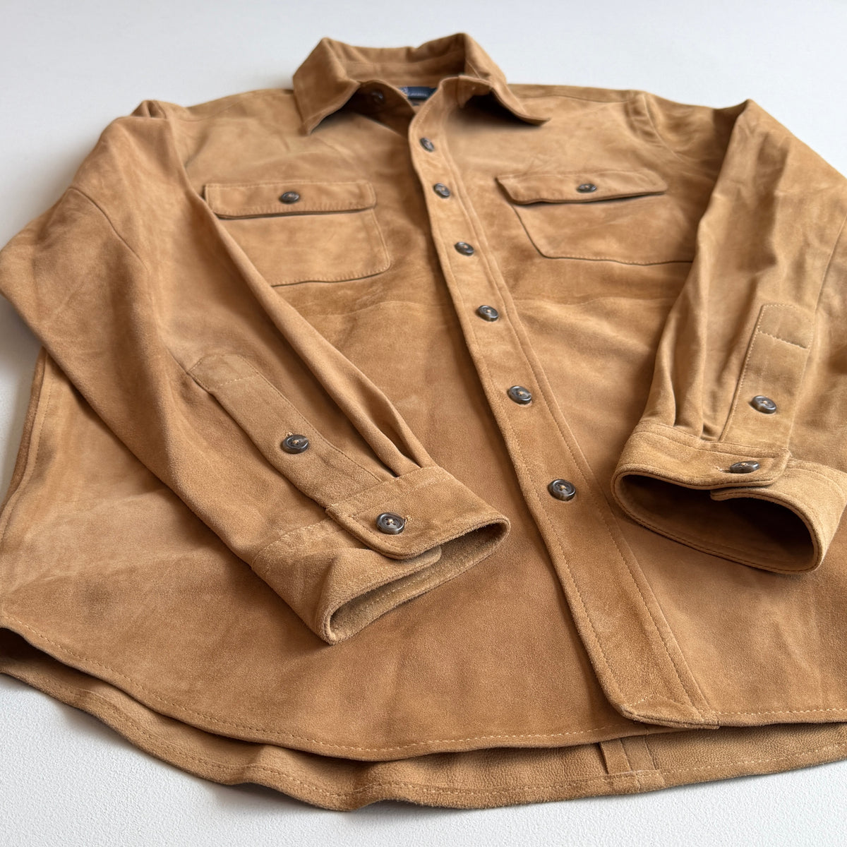 MINT! Polo Ralph Lauren (M Classic Fit) Goat Suede Leather Tan Brown Overshirt