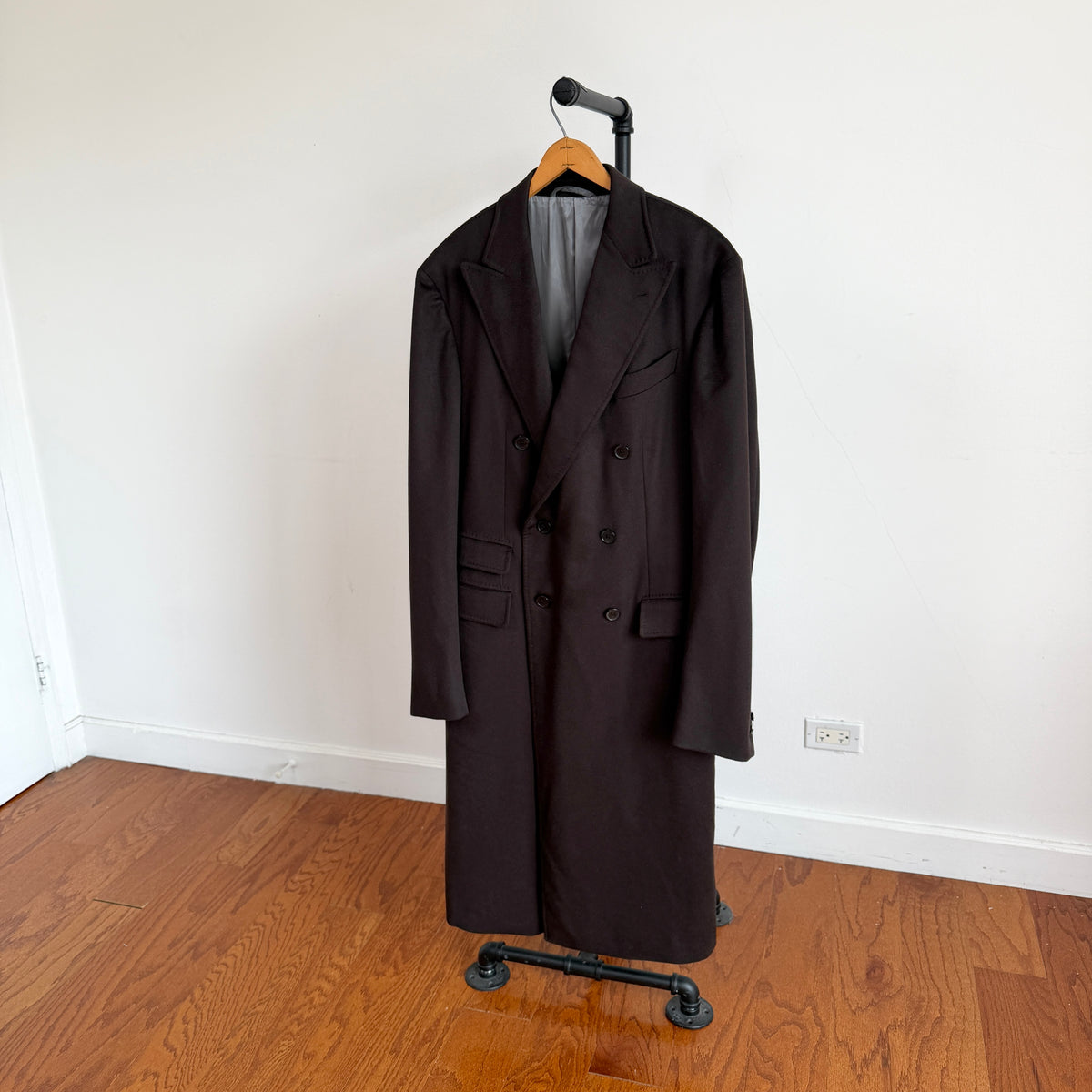 Ermenegildo Zegna (56L) 100% Cashmere Oxblood Half-Belt Double Breast Overcoat