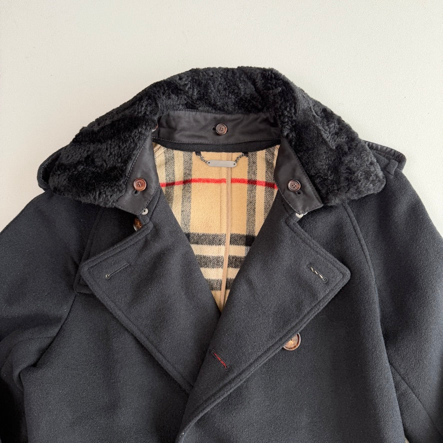 Burberry (50IT) 100% Wool Fleece Collar Double Breast Belted Trench Coat