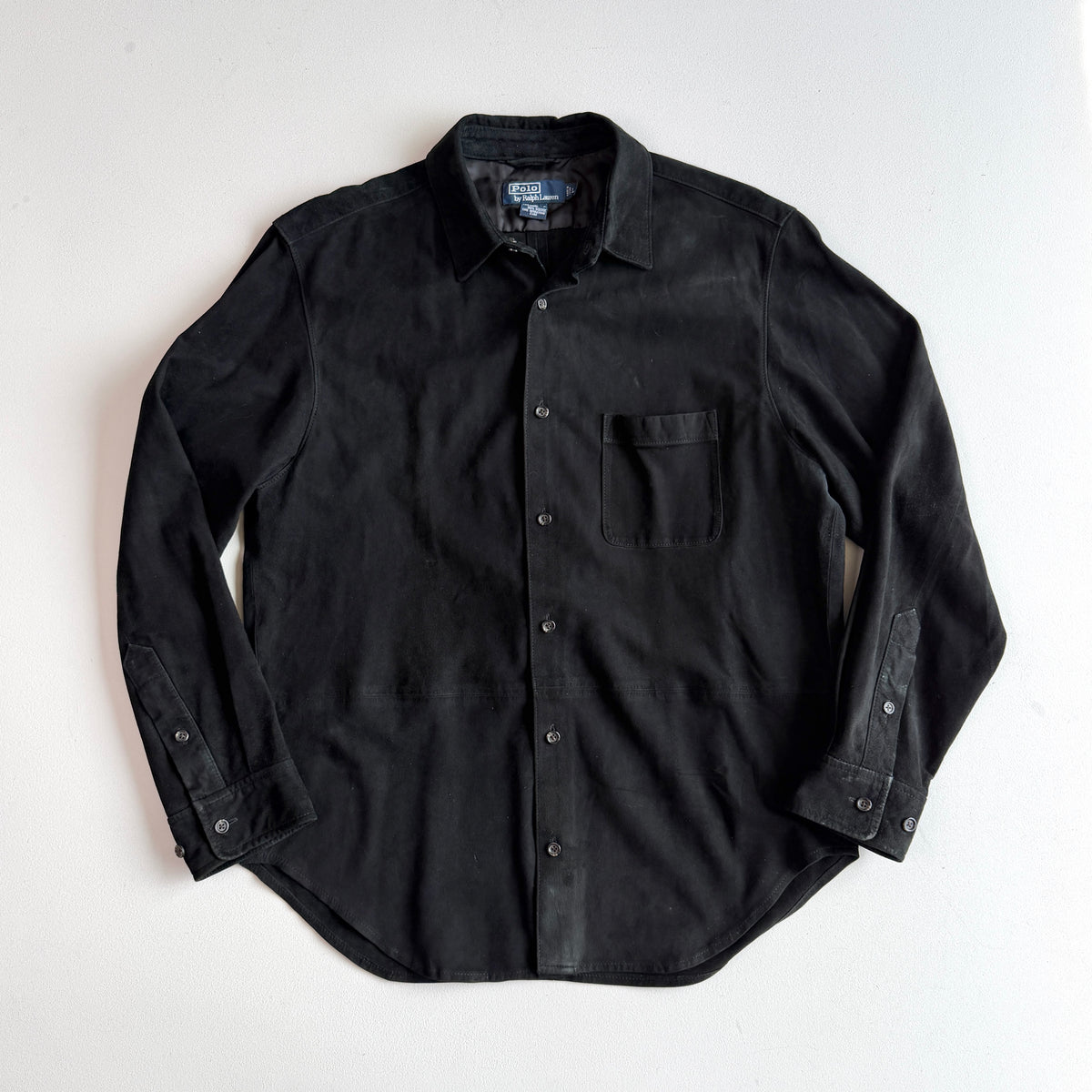 Polo Ralph Lauren (L) Black Suede Leather Button Front Shirt