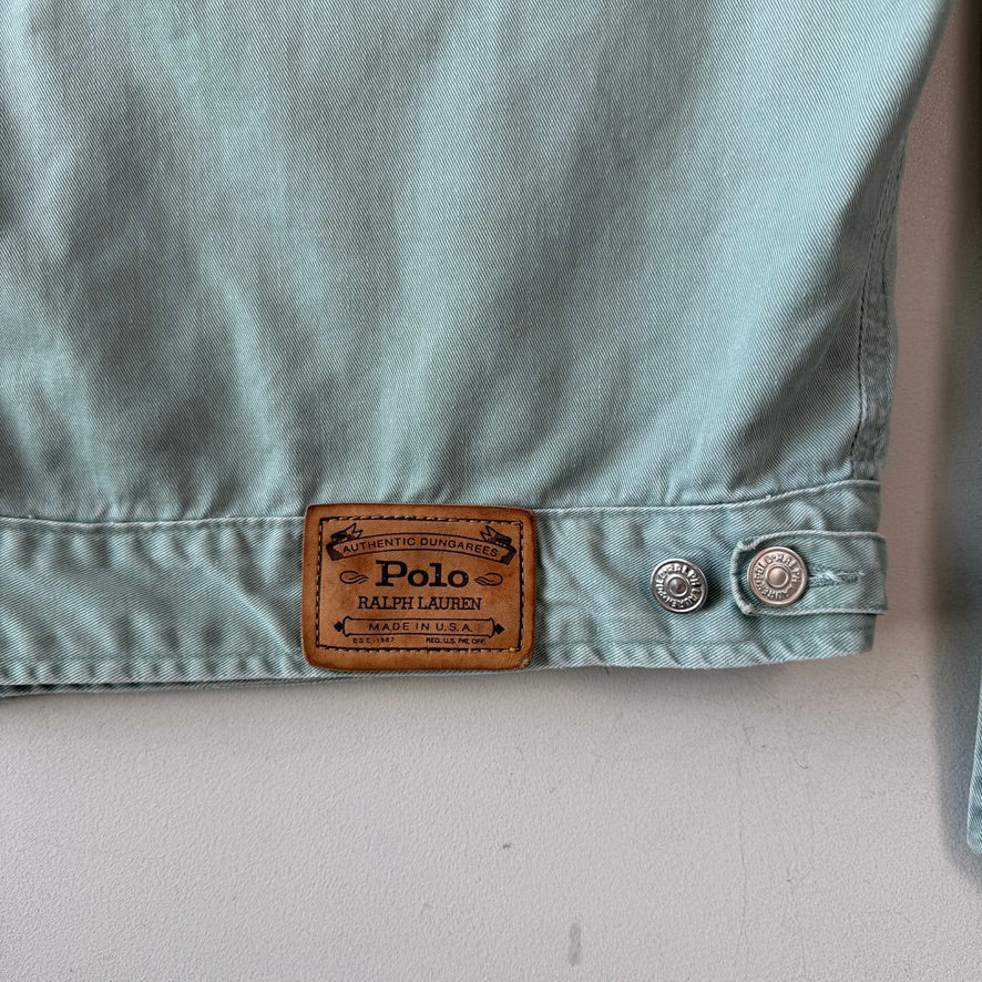 VNTG Ralph Lauren Polo Country (XL) Mint Green Cotton Twill Trucker Jacket