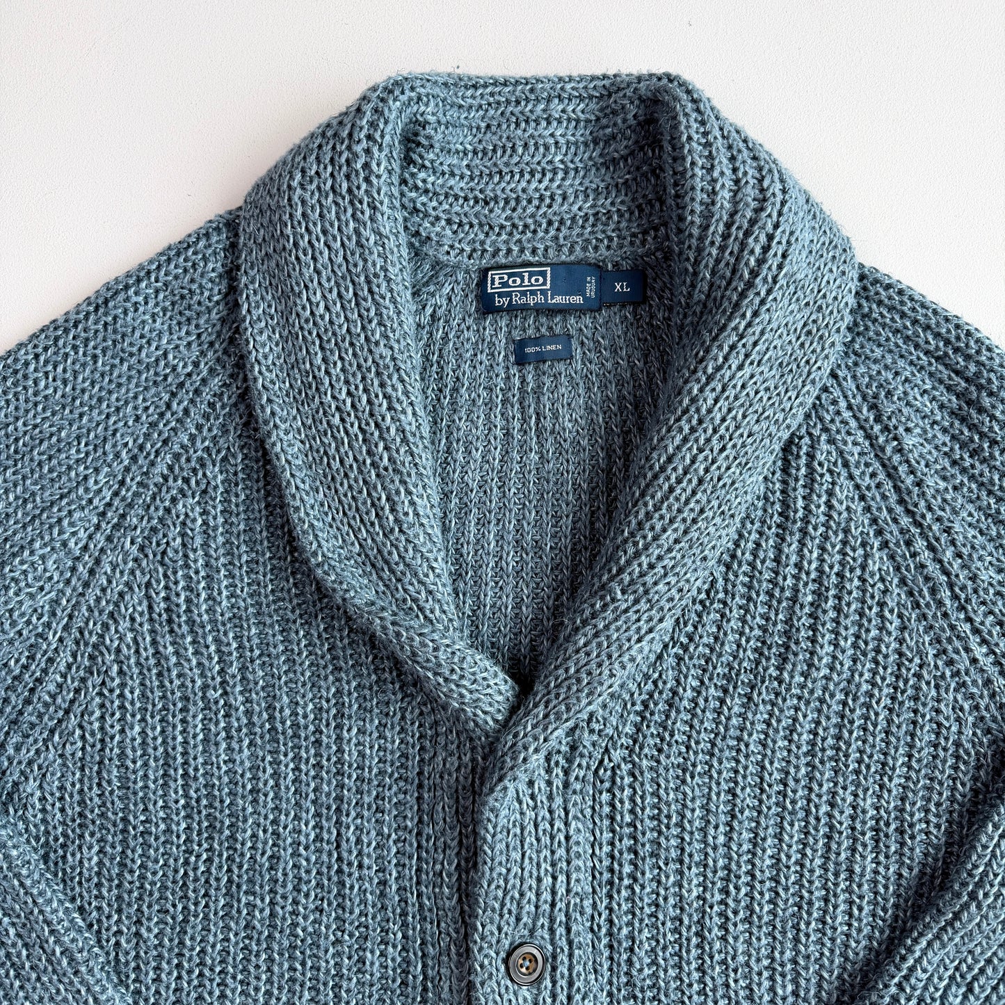 VNTG Polo Ralph Lauren (XL) Slate Blue 100% Linen Cardigan Sweater