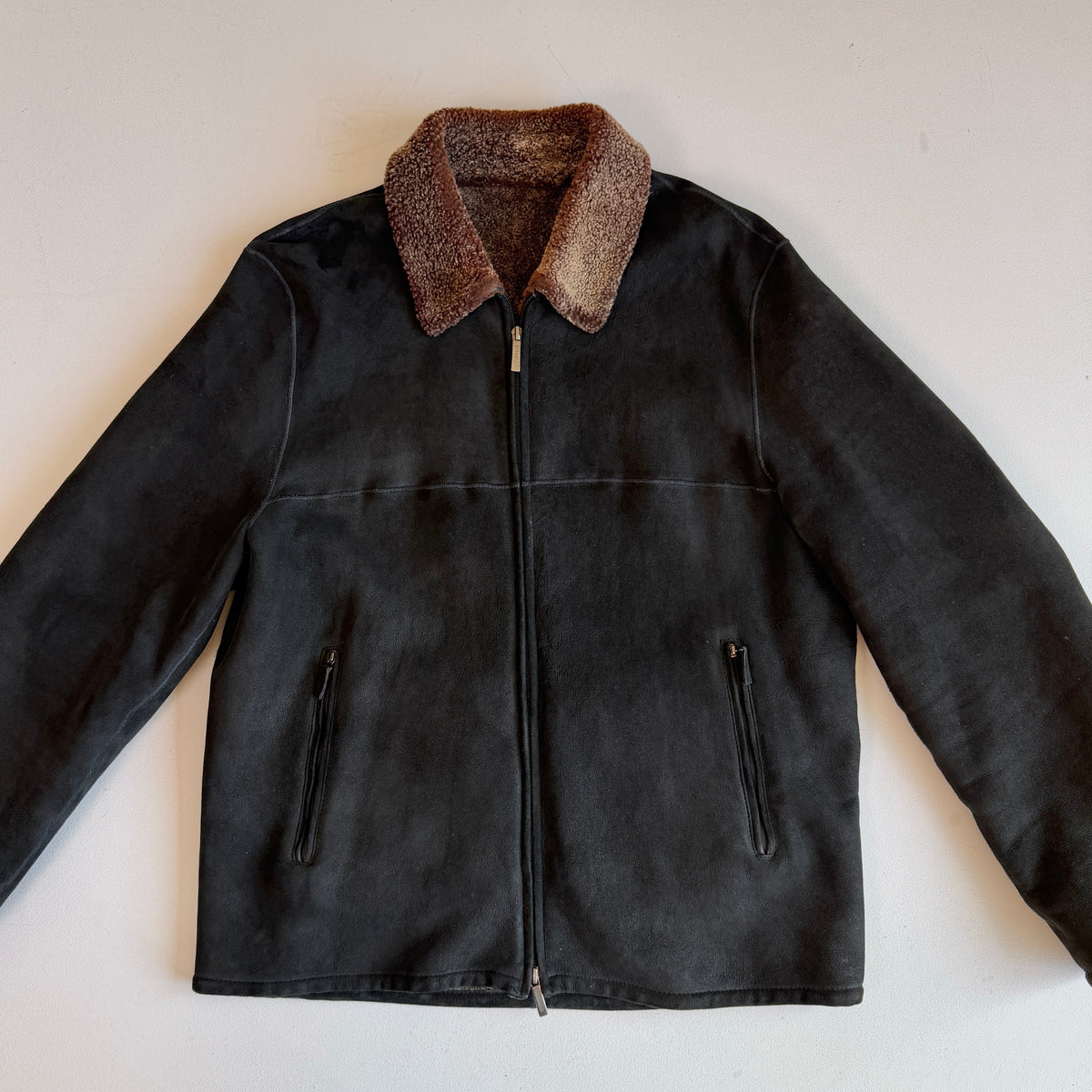 Burberry London (52) Lamb Shearling Suede Leather Black/Bronze Jacket