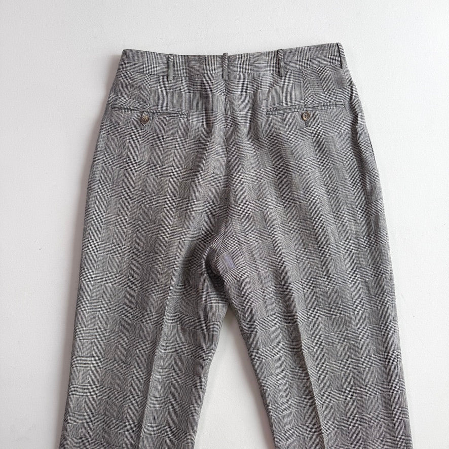 Polo Ralph Lauren (32x32) Gray Flax/Linen Glen Plaid Pleated Pants Trousers