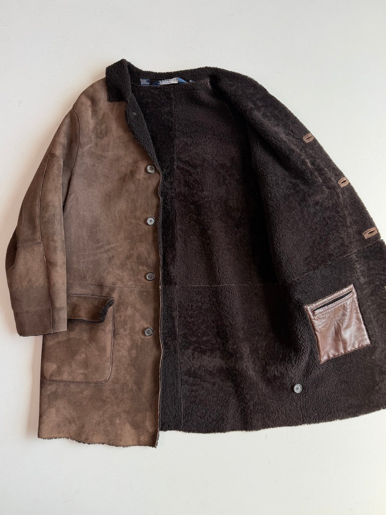 Polo Ralph Lauren (L) Shearling Sheep Leather Chocolate Brown Coat