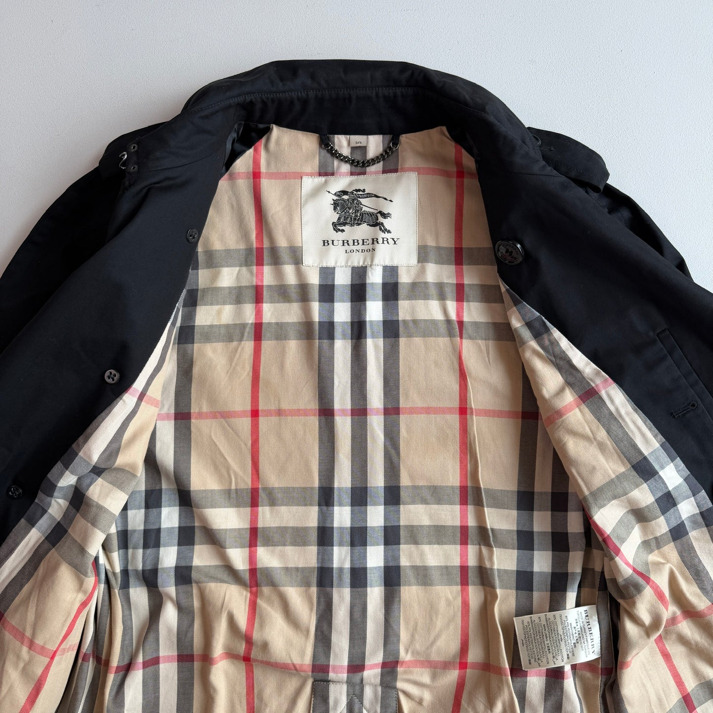 Burberry (54R) Black Poly/Cotton Double Breast Trench Coat
