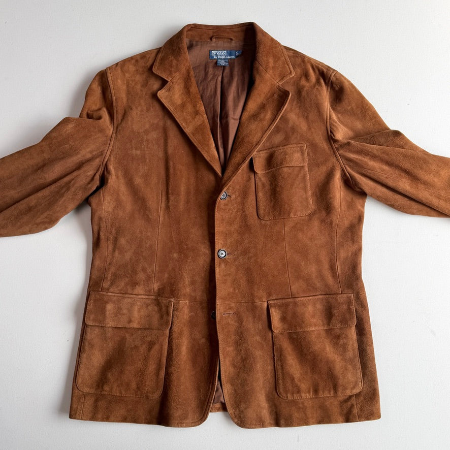 Polo Ralph Lauren (XL) Half-Norfolk Suede Leather Tawny Brown Sport Coat