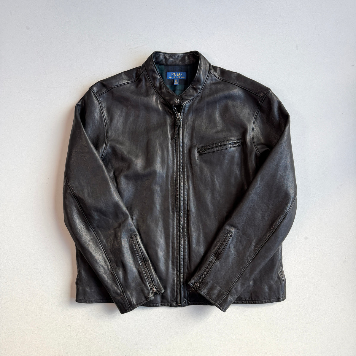 Polo Ralph Lauren (2XL) Midnight Brown Sheep Leather Cafe Racer Motorcycle Jacket