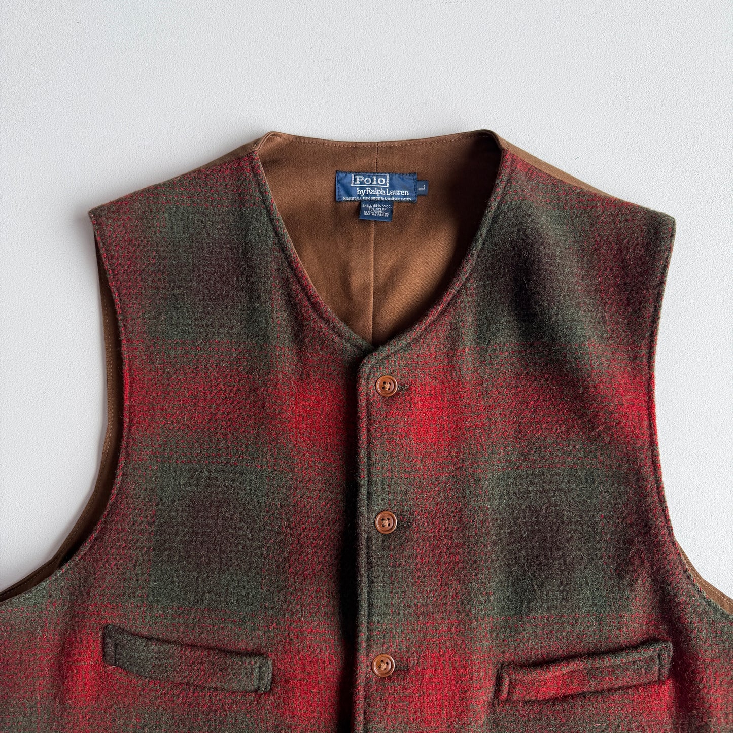 VTNG Polo Ralph Lauren (L) Wool Shadow Plaid 4 Pocket Vest