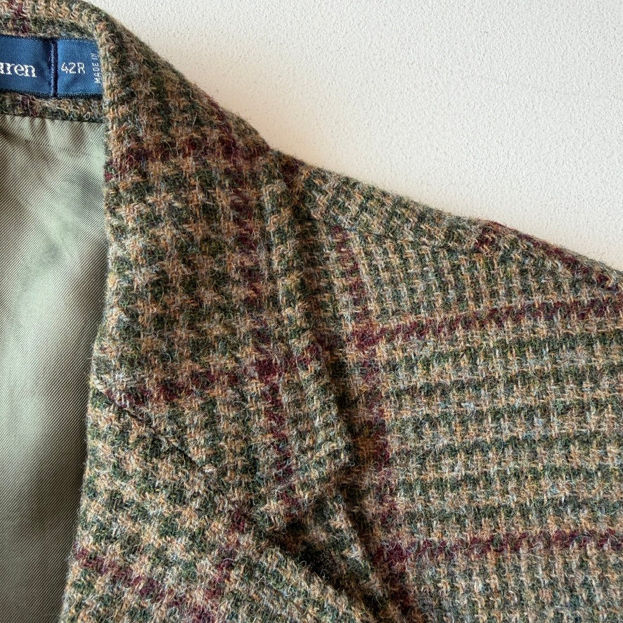 Polo Ralph Lauren (42R) Half-Norfolk Glen Plaid Suede-Trim Coat