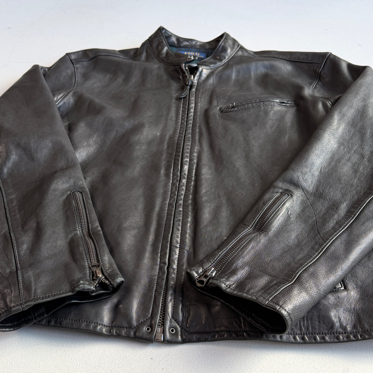 Polo Ralph Lauren (2XL) Midnight Brown Sheep Leather Cafe Racer Motorcycle Jacket