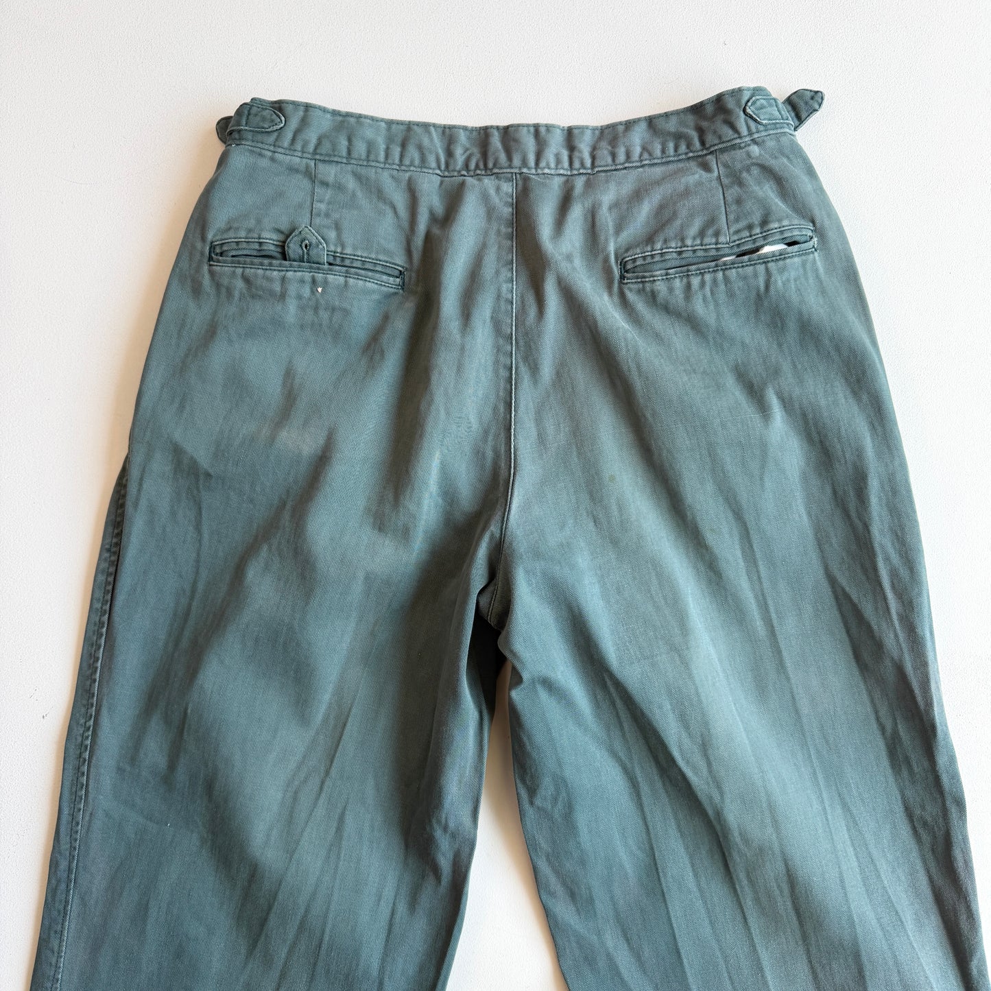 VNTG Polo Ralph Lauren (33x30) Dusty Turquoise Pleated Side Tab Cotton Chinos