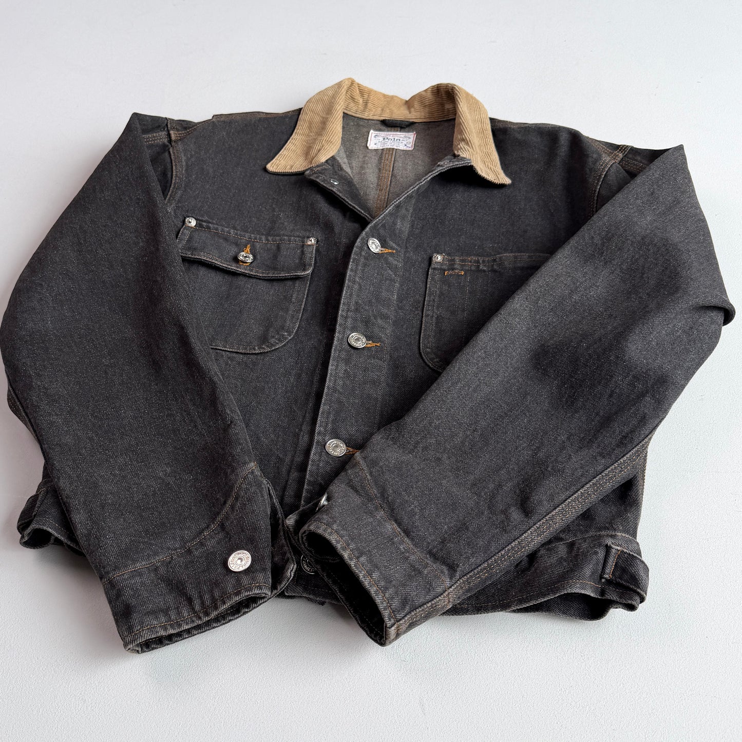 VNTG Polo Ralph Lauren (M) Charcoal Gray Denim Western Trucker Jacket
