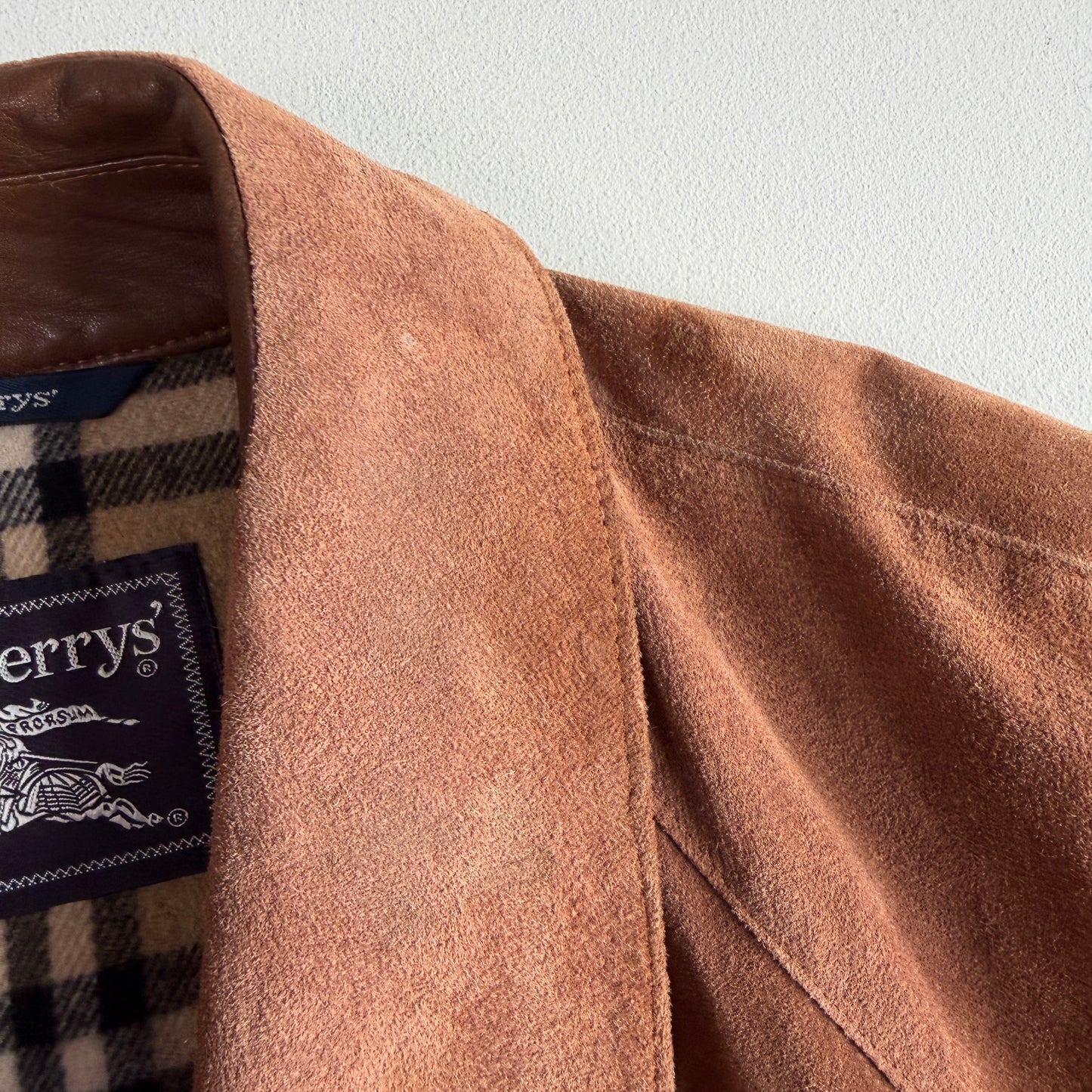 Burberry (52 /54) Suede Nova Check Raglan Balmacaan Leather Coat