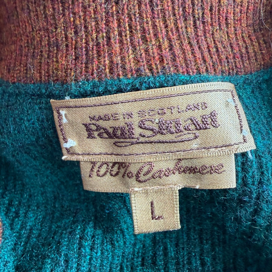 Paul Stuart (L) 100% Cashmere Emerald Green Quarter-Zip Sweater