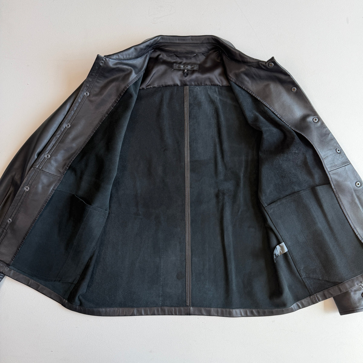 rag & bone (M) Glove-Soft Lamb Leather Snap Black Overshirt Jacket