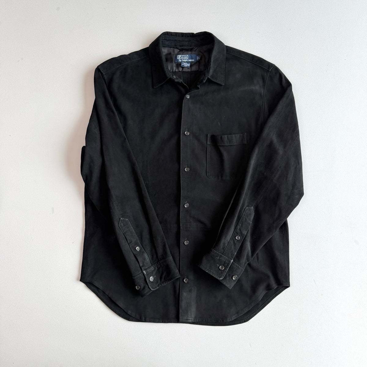 Polo Ralph Lauren (L) Black Suede Leather Button Front Shirt