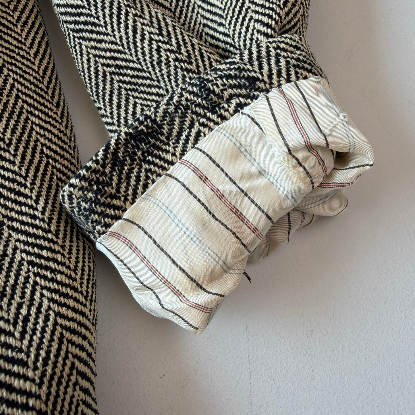 VNTG Polo Ralph Lauren (40R) 100% Silk Herringbone Beige/Black Sports Coat