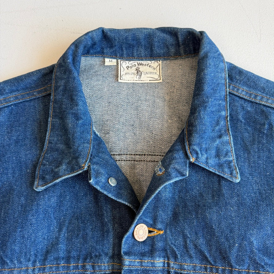 VNTG Ralph Lauren Polo Western (M) Indigo Denim Copper Button Western Trucker Jacket