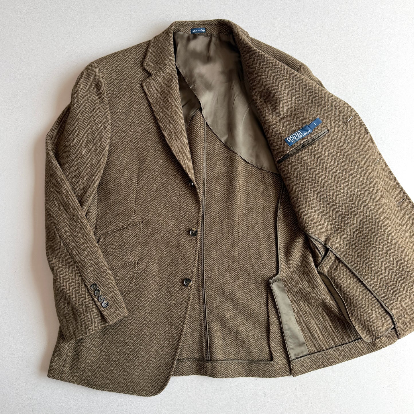 Polo Ralph Lauren (L / 43L) Olive Herringbone/Birdseye Tweed Wool Hacking Jacket