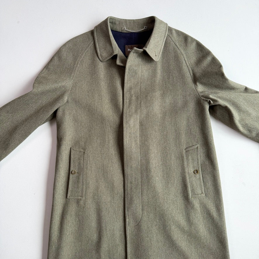 Paul Stuart (40R) Sage 100% Wool Twill Lined Balmacaan Car Coat
