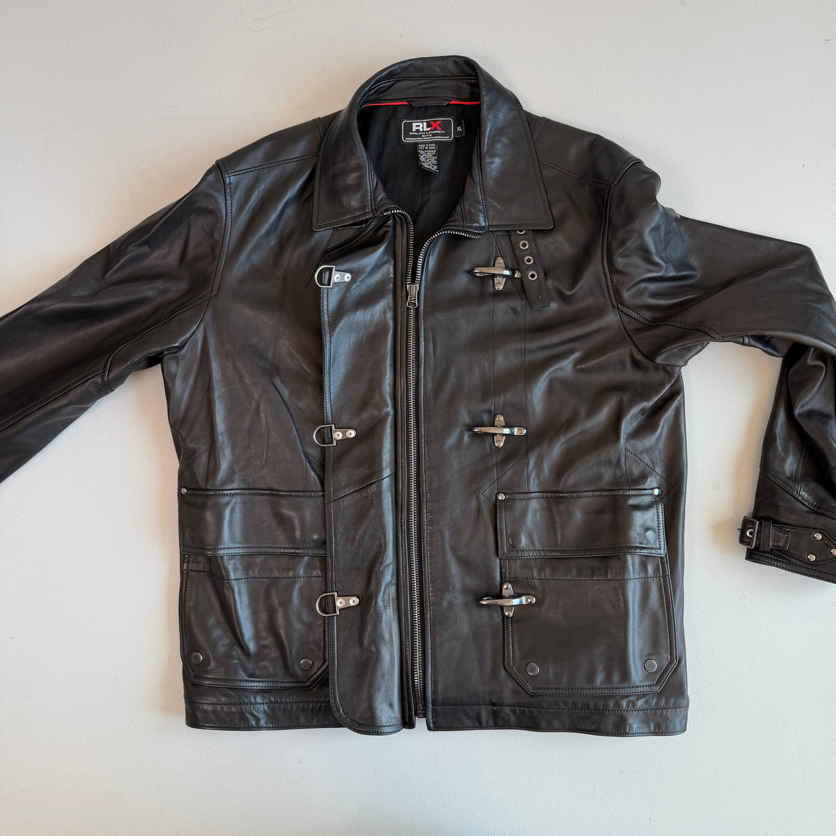 Ralph Lauren RLX (XL) Glove-Soft Leather Fireman Clasp Black Jacket