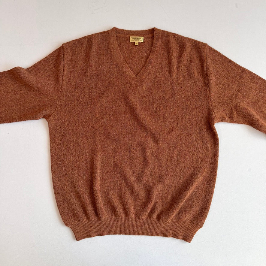 NWT Paul Stuart (L) 100% Alpaca Burnt Orange Rust V-Neck Sweater