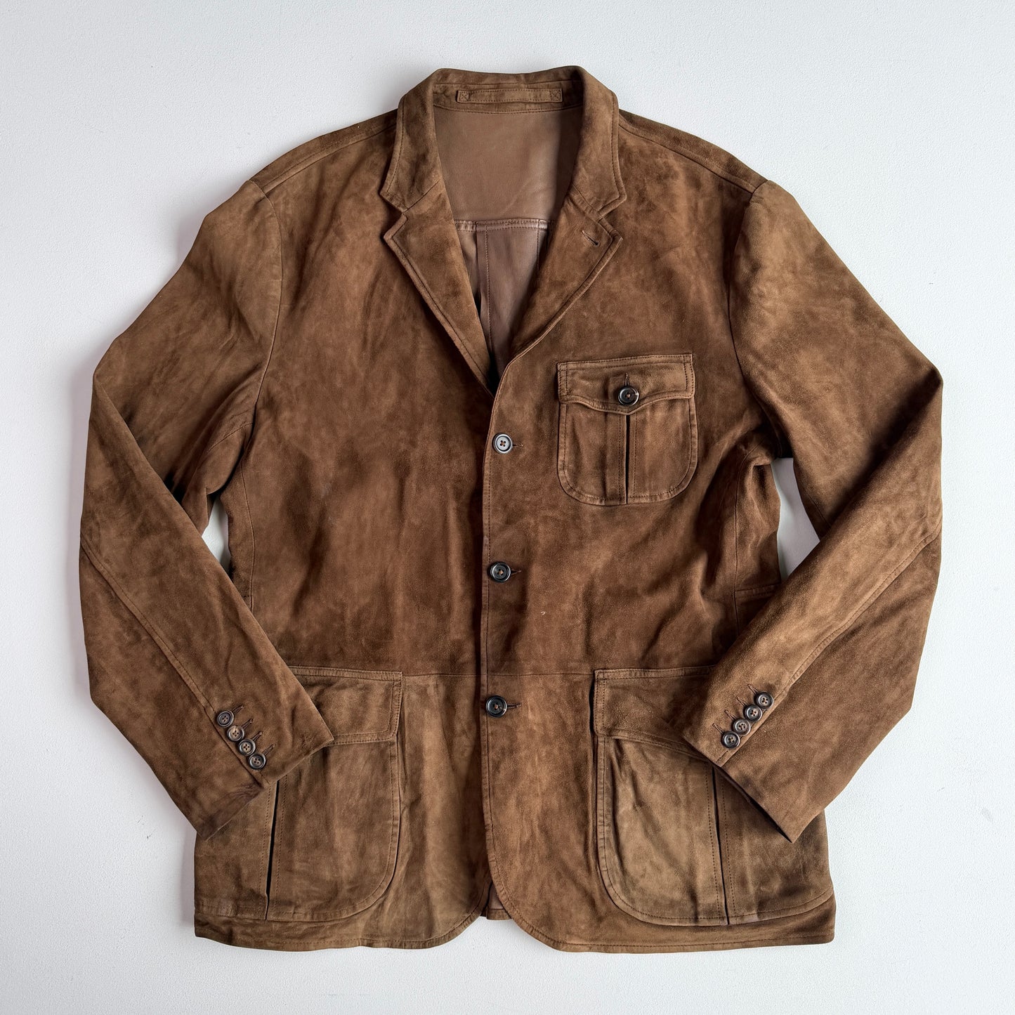 Polo Ralph Lauren (46R) Half-Norfolk Reverse Suede Leather Brown Sport Coat