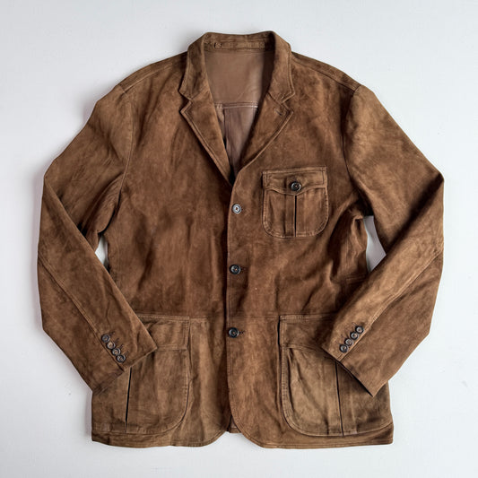 Polo Ralph Lauren (46R) Half-Norfolk Reverse Suede Leather Brown Sport Coat