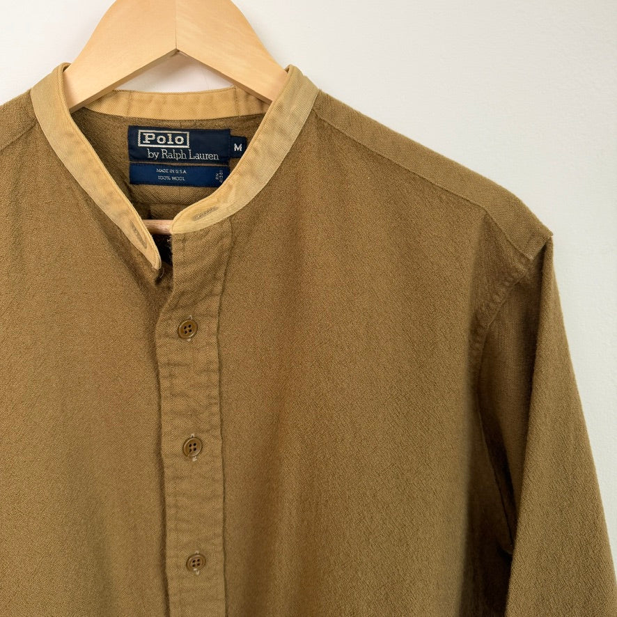 VNTG Polo Ralph Lauren (M) 100% Wool Olive Drab Band Collar WWI Shirt